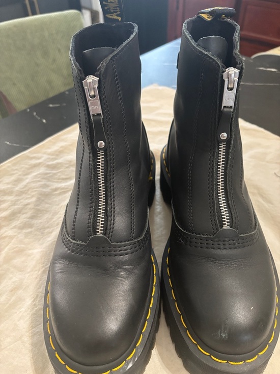 Dr. Martens Black Leather Front-Zip Boots with Yellow Stitching main image 4